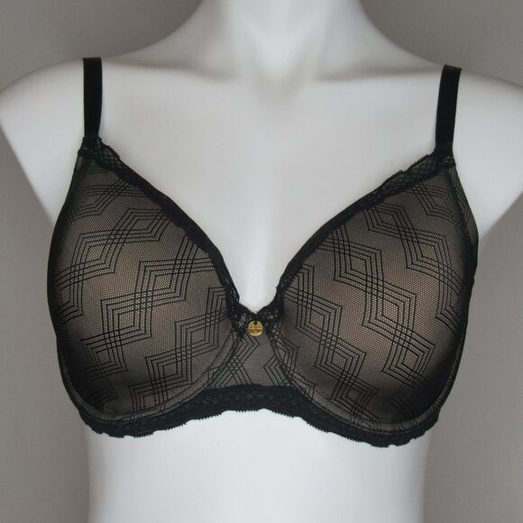 Natori Black Geo Icon Sweetheart Contour Underwire Bra 34DD 732065 - Picture 1 of 8